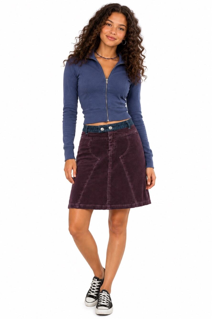 Vintage ‘02 Triple Five Soul Maroon & Navy Blue Corduroy Knee Length Skirt
